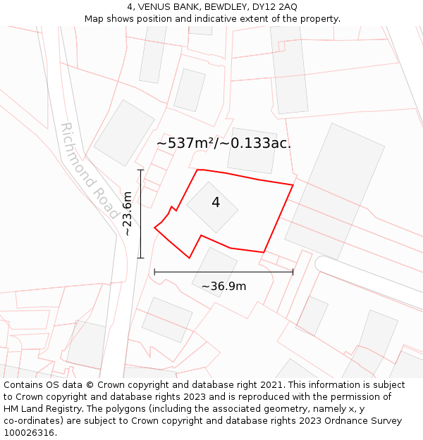 4, VENUS BANK, BEWDLEY, DY12 2AQ: Plot and title map