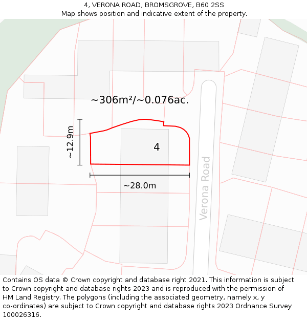 4, VERONA ROAD, BROMSGROVE, B60 2SS: Plot and title map