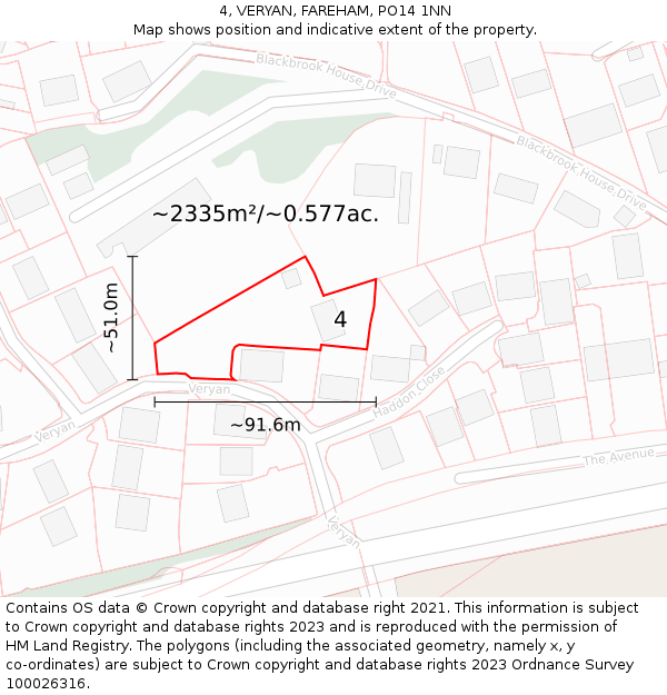 4, VERYAN, FAREHAM, PO14 1NN: Plot and title map