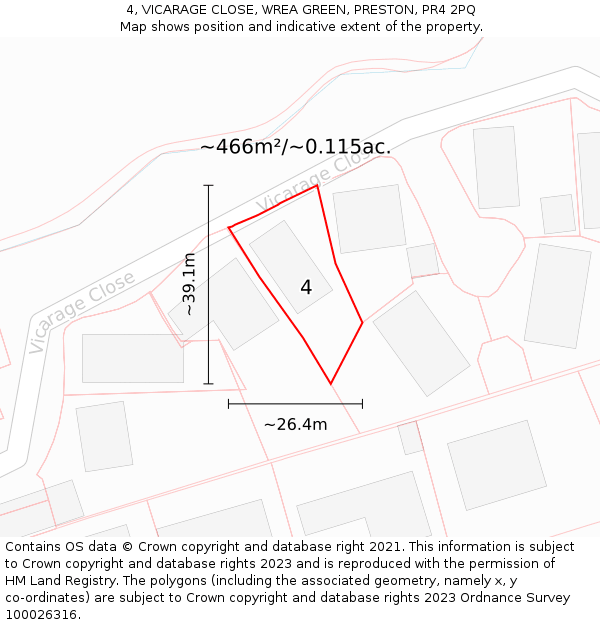 4, VICARAGE CLOSE, WREA GREEN, PRESTON, PR4 2PQ: Plot and title map