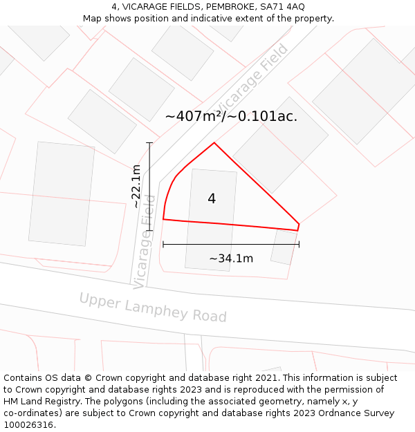 4, VICARAGE FIELDS, PEMBROKE, SA71 4AQ: Plot and title map