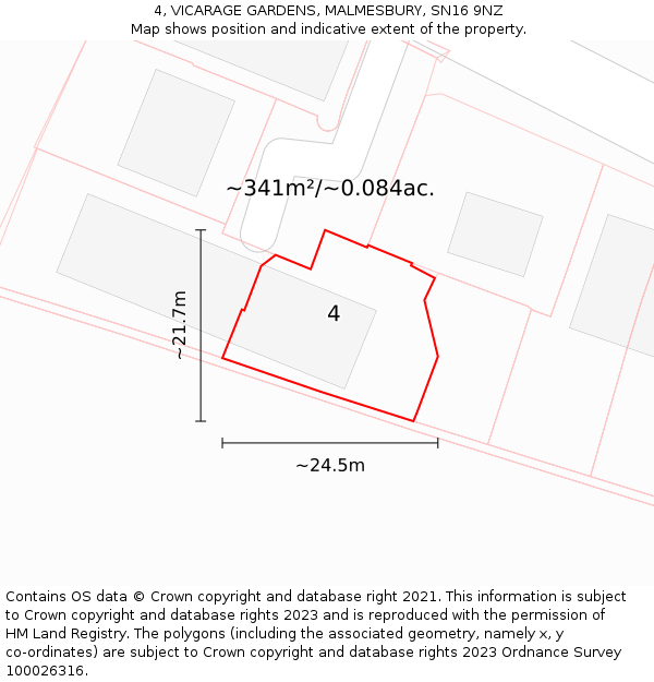 4, VICARAGE GARDENS, MALMESBURY, SN16 9NZ: Plot and title map