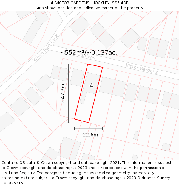 4, VICTOR GARDENS, HOCKLEY, SS5 4DR: Plot and title map