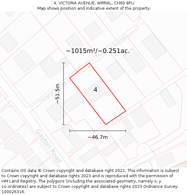 4, VICTORIA AVENUE, WIRRAL, CH60 8PU: Plot and title map