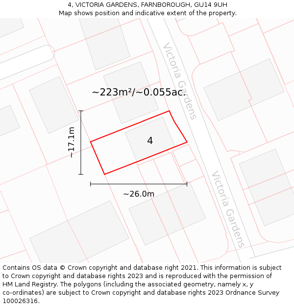 4, VICTORIA GARDENS, FARNBOROUGH, GU14 9UH: Plot and title map