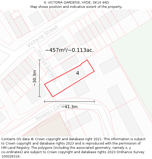 4, VICTORIA GARDENS, HYDE, SK14 4AD: Plot and title map