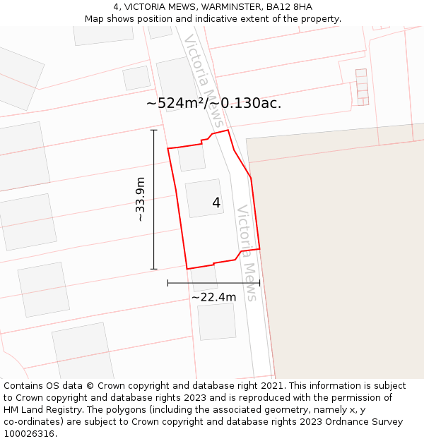 4, VICTORIA MEWS, WARMINSTER, BA12 8HA: Plot and title map