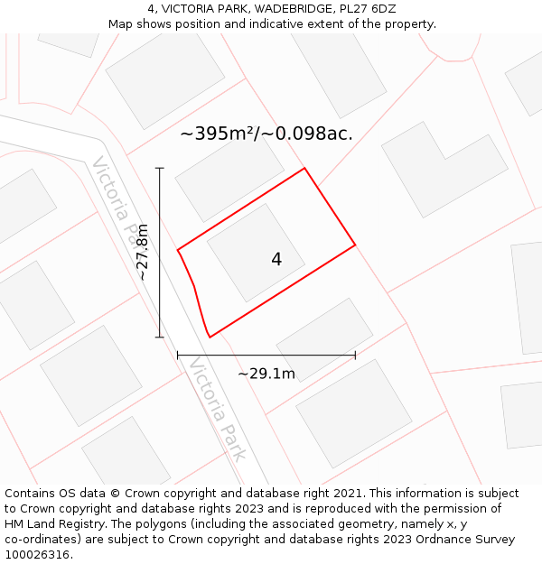 4, VICTORIA PARK, WADEBRIDGE, PL27 6DZ: Plot and title map