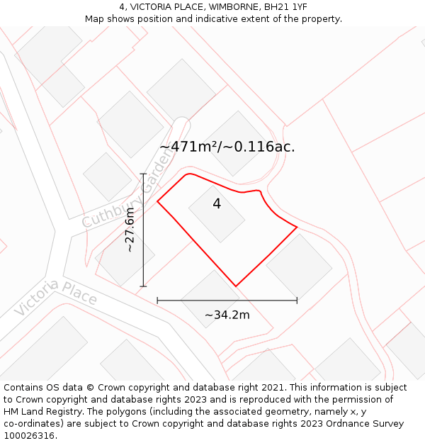 4, VICTORIA PLACE, WIMBORNE, BH21 1YF: Plot and title map