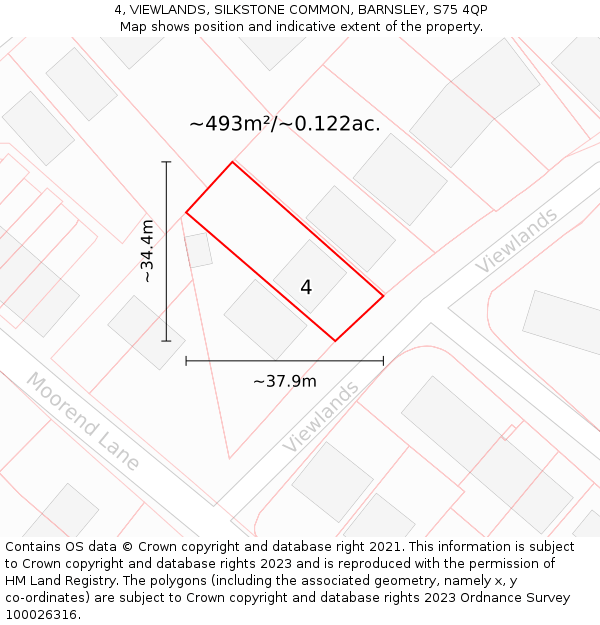 4, VIEWLANDS, SILKSTONE COMMON, BARNSLEY, S75 4QP: Plot and title map