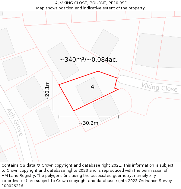 4, VIKING CLOSE, BOURNE, PE10 9SF: Plot and title map