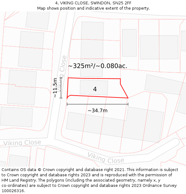 4, VIKING CLOSE, SWINDON, SN25 2FF: Plot and title map