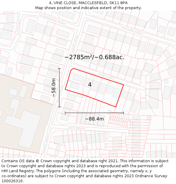 4, VINE CLOSE, MACCLESFIELD, SK11 8PA: Plot and title map