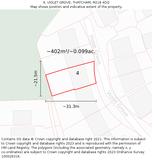 4, VIOLET GROVE, THATCHAM, RG18 4DQ: Plot and title map