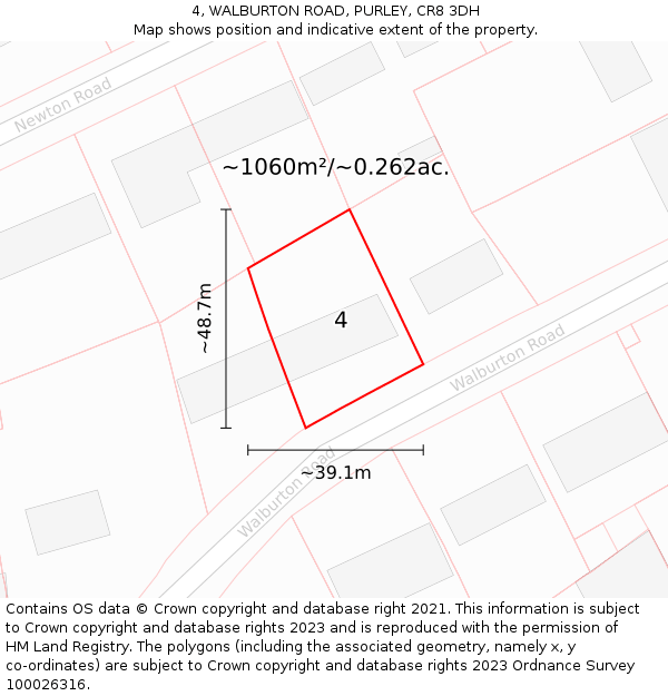 4, WALBURTON ROAD, PURLEY, CR8 3DH: Plot and title map