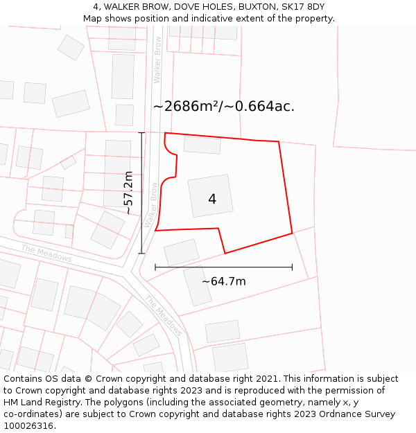 4, WALKER BROW, DOVE HOLES, BUXTON, SK17 8DY: Plot and title map