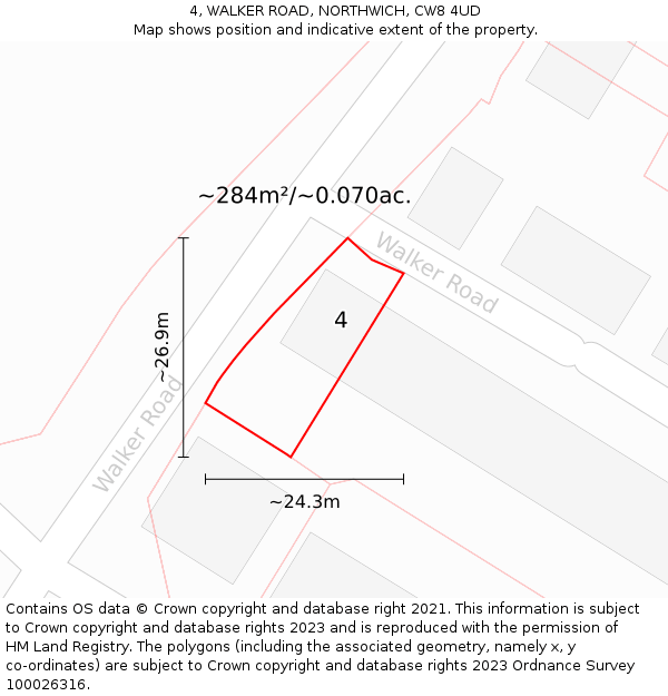 4, WALKER ROAD, NORTHWICH, CW8 4UD: Plot and title map