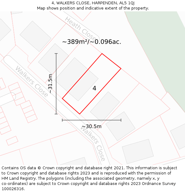 4, WALKERS CLOSE, HARPENDEN, AL5 1QJ: Plot and title map