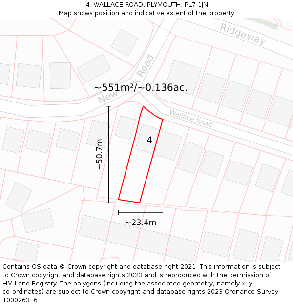 4, WALLACE ROAD, PLYMOUTH, PL7 1JN: Plot and title map