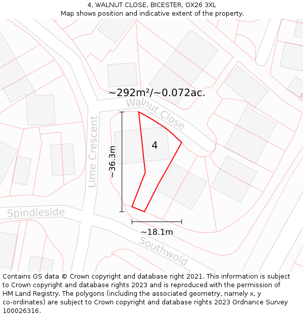 4, WALNUT CLOSE, BICESTER, OX26 3XL: Plot and title map