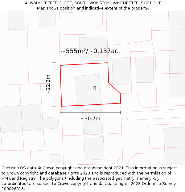 4, WALNUT TREE CLOSE, SOUTH WONSTON, WINCHESTER, SO21 3HT: Plot and title map