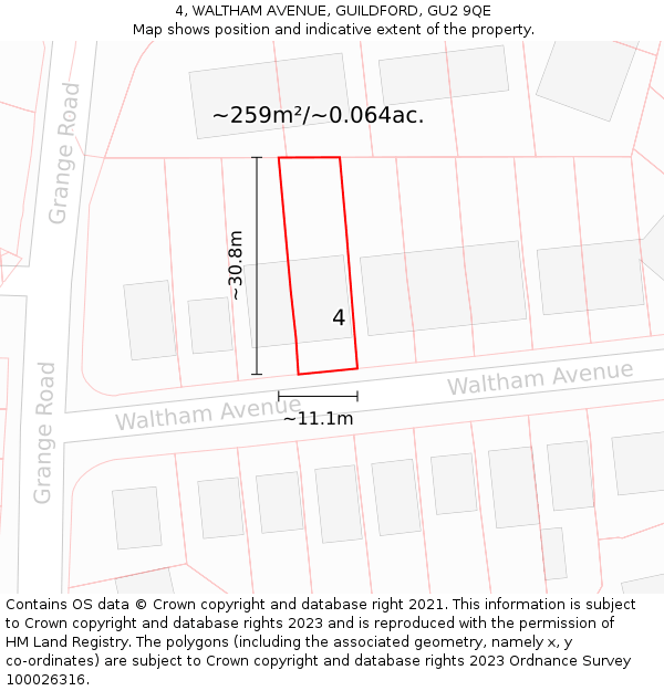 4, WALTHAM AVENUE, GUILDFORD, GU2 9QE: Plot and title map