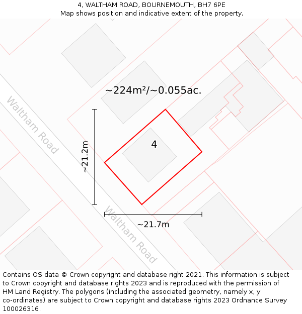 4, WALTHAM ROAD, BOURNEMOUTH, BH7 6PE: Plot and title map