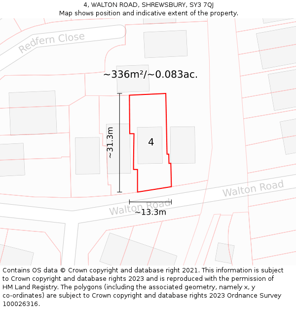 4, WALTON ROAD, SHREWSBURY, SY3 7QJ: Plot and title map