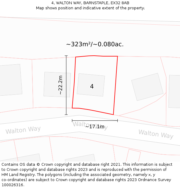 4, WALTON WAY, BARNSTAPLE, EX32 8AB: Plot and title map