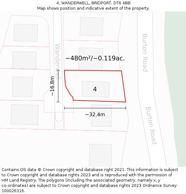 4, WANDERWELL, BRIDPORT, DT6 4BB: Plot and title map