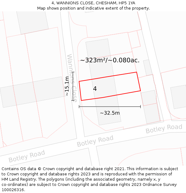 4, WANNIONS CLOSE, CHESHAM, HP5 1YA: Plot and title map