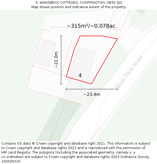 4, WANSBECK COTTAGES, CHOPPINGTON, NE62 5JG: Plot and title map