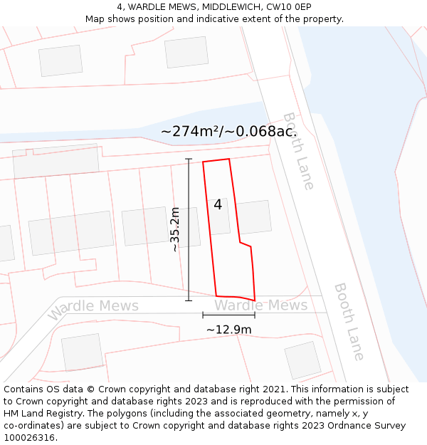 4, WARDLE MEWS, MIDDLEWICH, CW10 0EP: Plot and title map