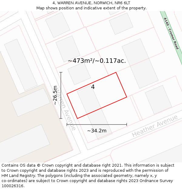 4, WARREN AVENUE, NORWICH, NR6 6LT: Plot and title map