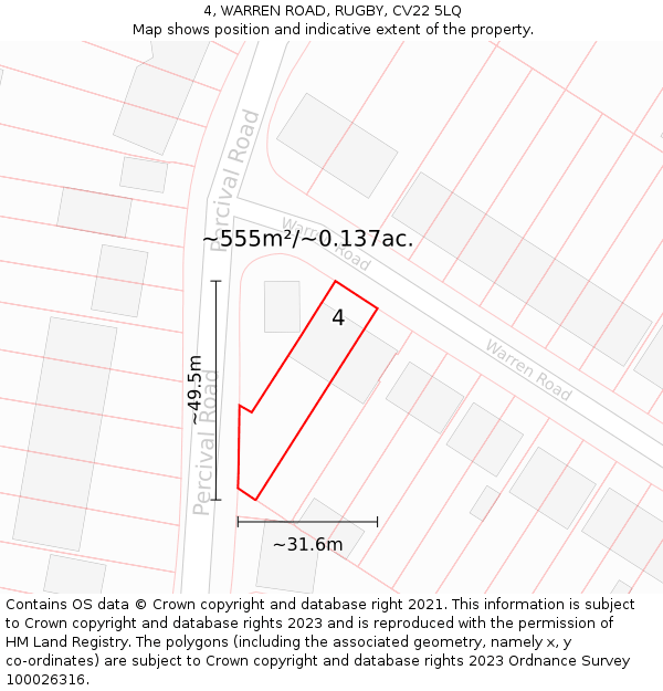 4, WARREN ROAD, RUGBY, CV22 5LQ: Plot and title map