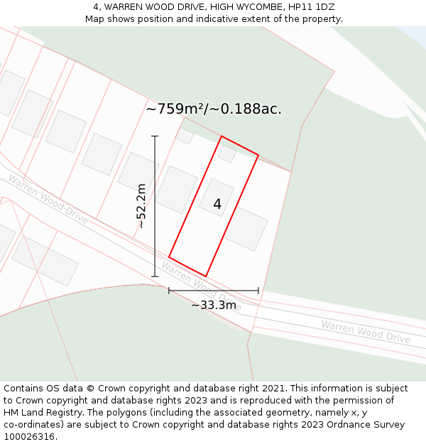 4, WARREN WOOD DRIVE, HIGH WYCOMBE, HP11 1DZ: Plot and title map