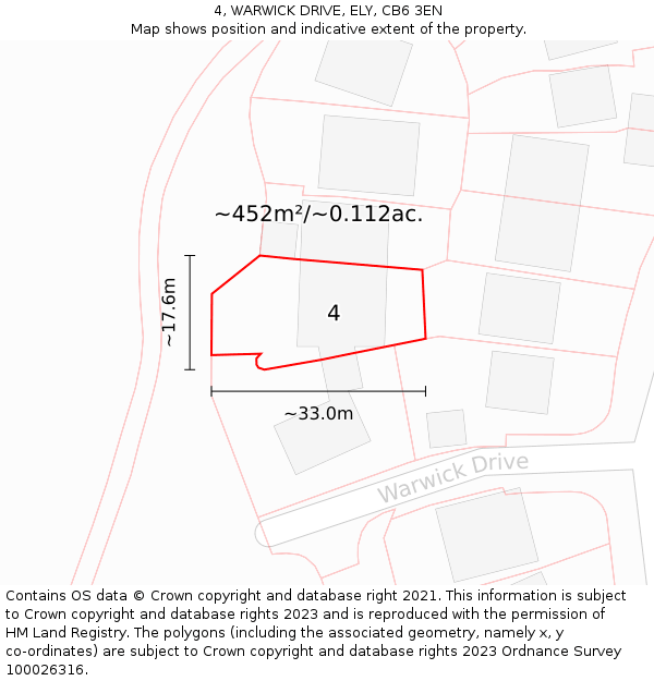 4, WARWICK DRIVE, ELY, CB6 3EN: Plot and title map