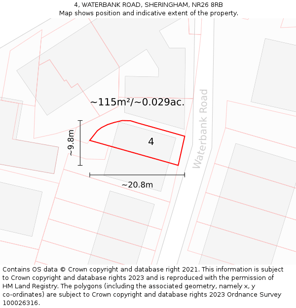 4, WATERBANK ROAD, SHERINGHAM, NR26 8RB: Plot and title map