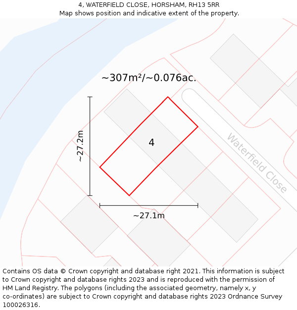 4, WATERFIELD CLOSE, HORSHAM, RH13 5RR: Plot and title map