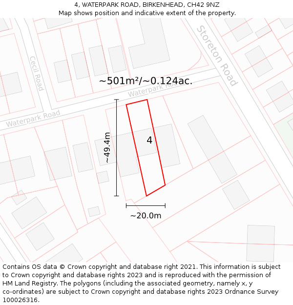 4, WATERPARK ROAD, BIRKENHEAD, CH42 9NZ: Plot and title map