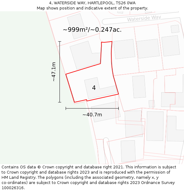 4, WATERSIDE WAY, HARTLEPOOL, TS26 0WA: Plot and title map