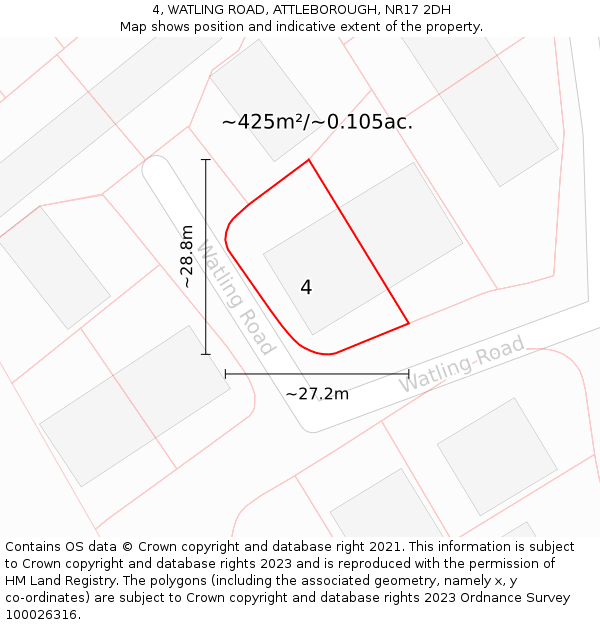 4, WATLING ROAD, ATTLEBOROUGH, NR17 2DH: Plot and title map
