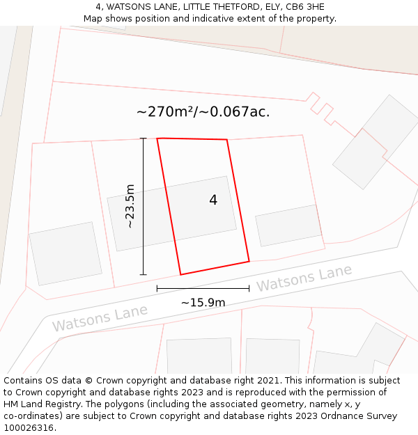 4, WATSONS LANE, LITTLE THETFORD, ELY, CB6 3HE: Plot and title map