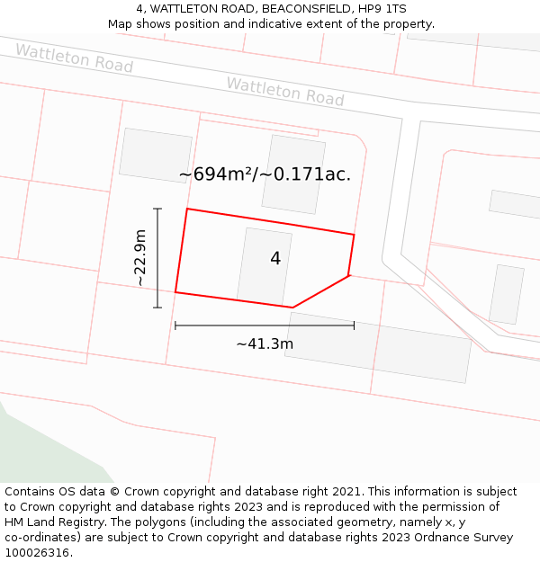 4, WATTLETON ROAD, BEACONSFIELD, HP9 1TS: Plot and title map