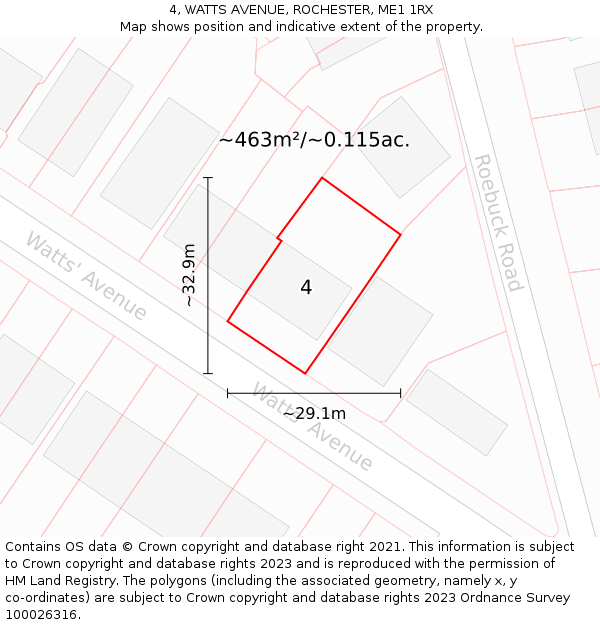 4, WATTS AVENUE, ROCHESTER, ME1 1RX: Plot and title map