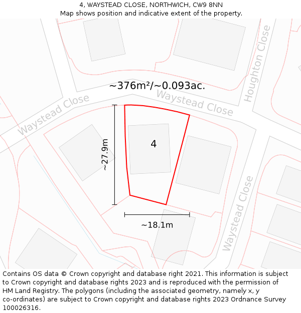 4, WAYSTEAD CLOSE, NORTHWICH, CW9 8NN: Plot and title map