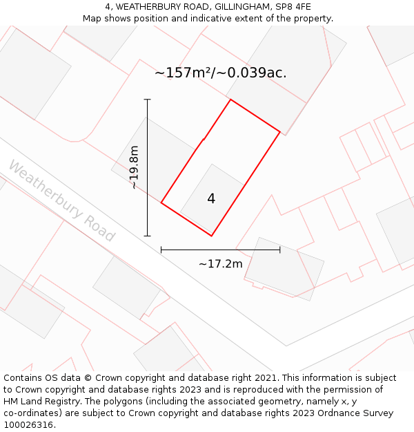 4, WEATHERBURY ROAD, GILLINGHAM, SP8 4FE: Plot and title map