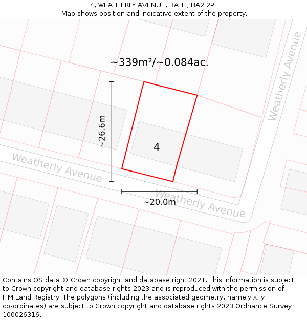 4, WEATHERLY AVENUE, BATH, BA2 2PF: Plot and title map