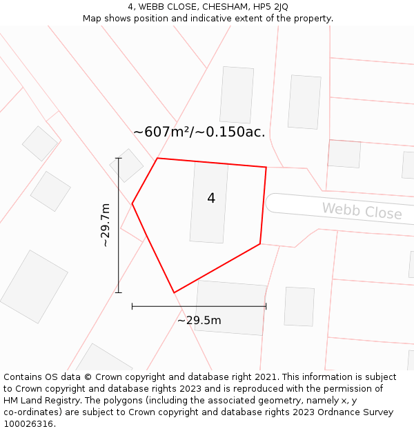 4, WEBB CLOSE, CHESHAM, HP5 2JQ: Plot and title map