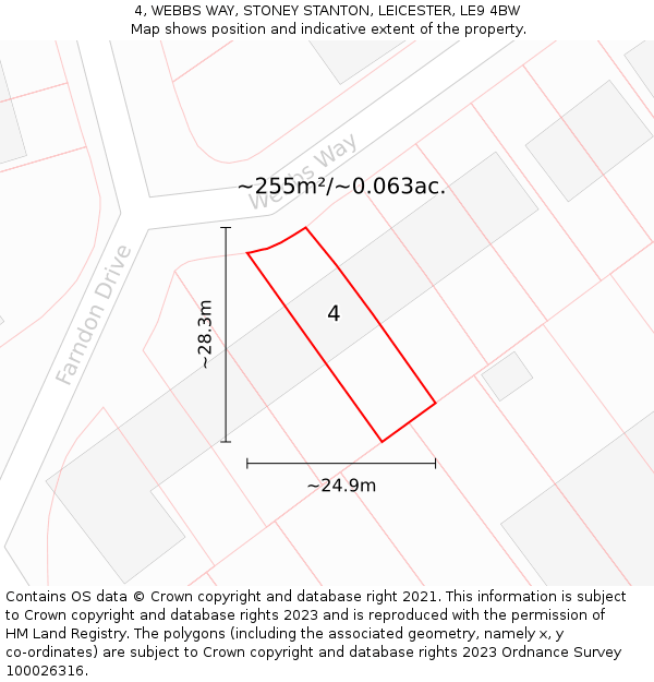 4, WEBBS WAY, STONEY STANTON, LEICESTER, LE9 4BW: Plot and title map